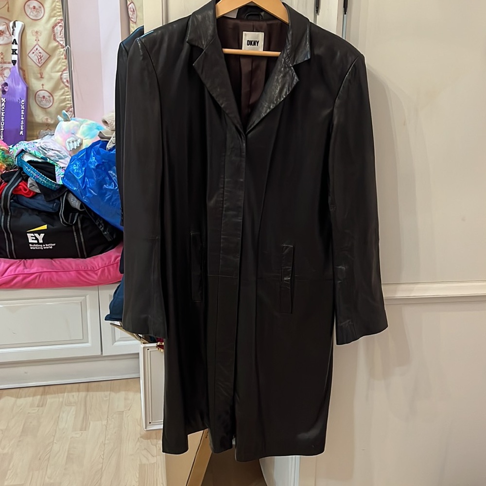 DKNY Leather Black  Trench Coat